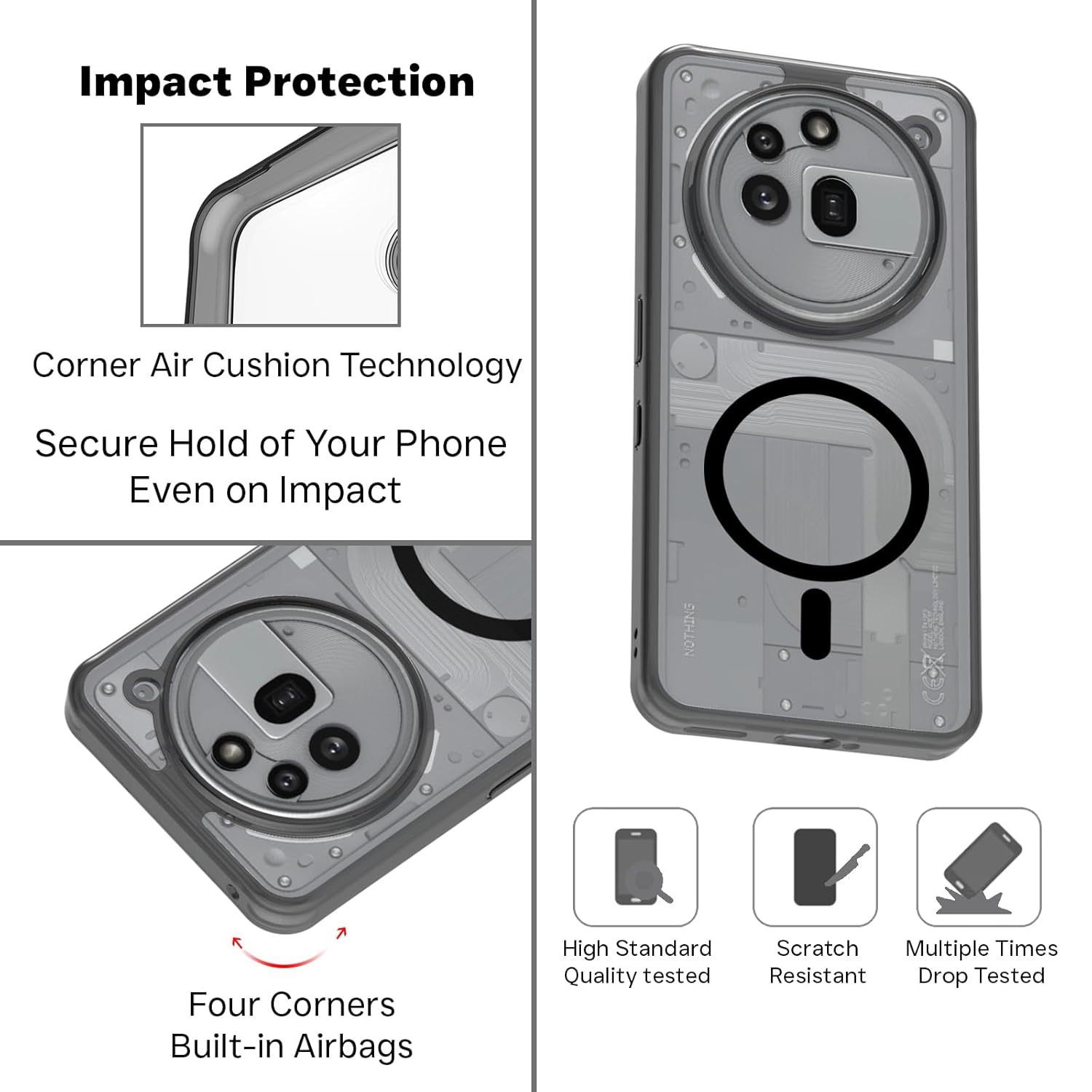 Nothing Phone 3a Pro Back Cover Case | Sleek Hybrid - Matte Black Magnetic