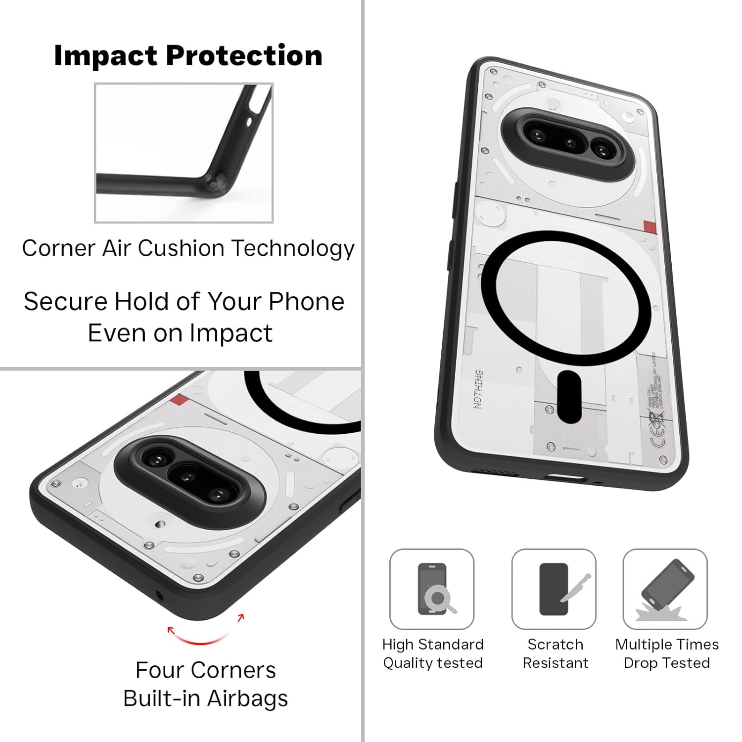 Nothing Phone 3a Back Cover Case | Clear Hybrid - Clear Black Magnetic
