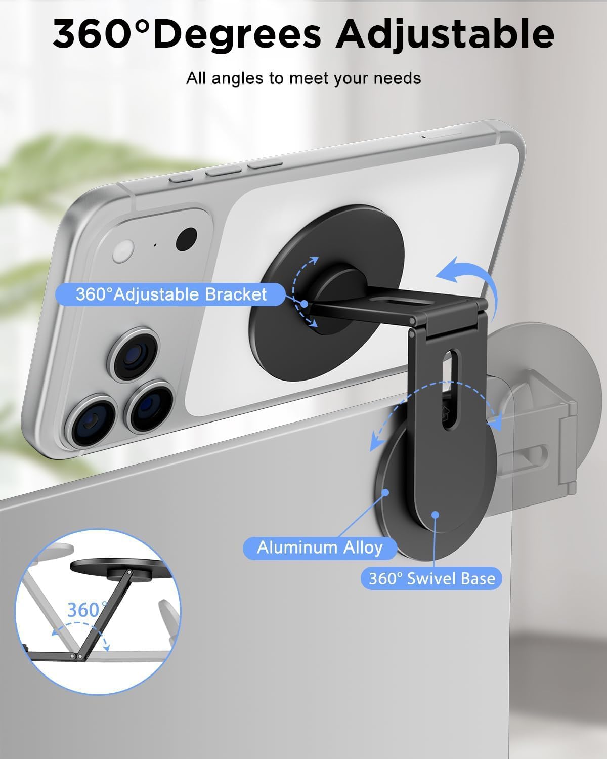 Magnetic Laptop Mobile Holder | Foldable Stand - Black