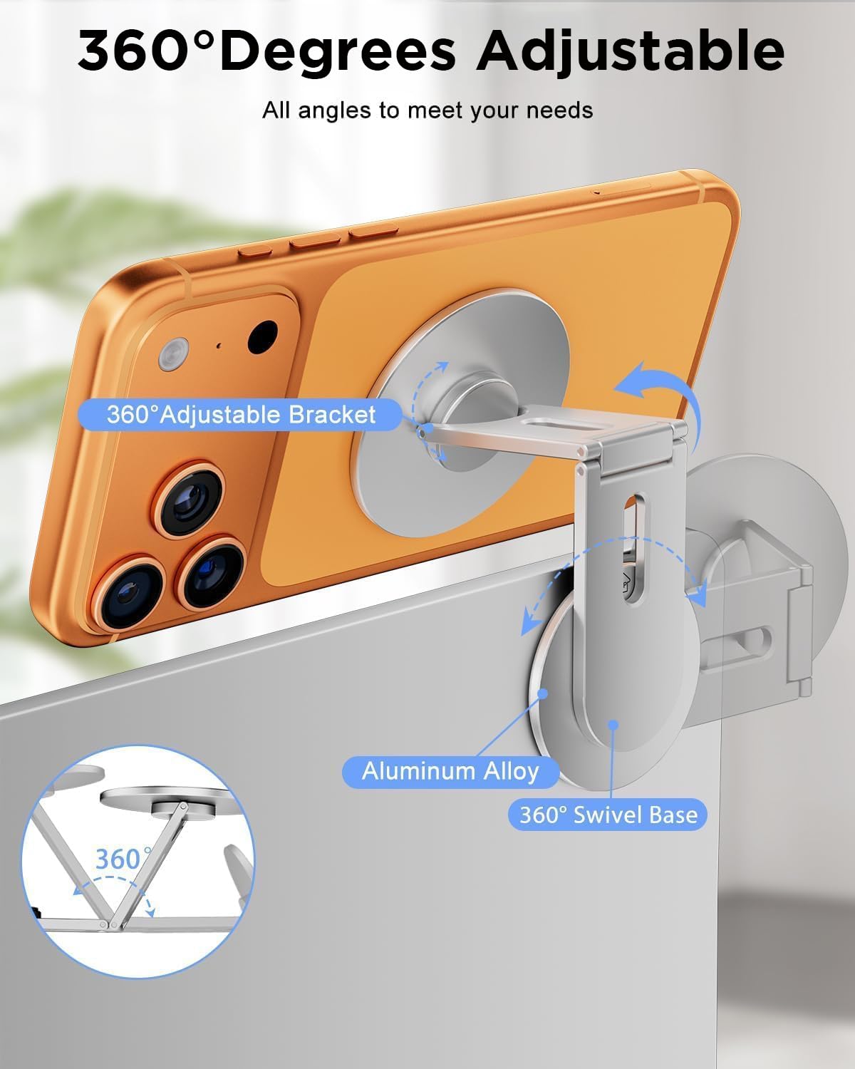 Magnetic Laptop Mobile Holder | Foldable Stand - Silver