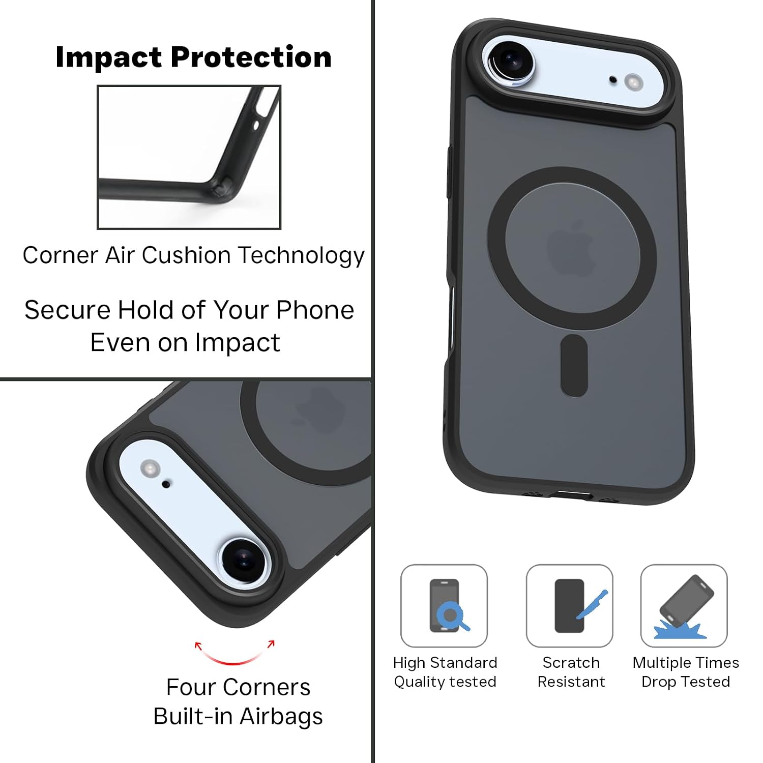 iPhone 17 Air Back Cover Case | Sleek Hybrid - Matte Black Magnetic