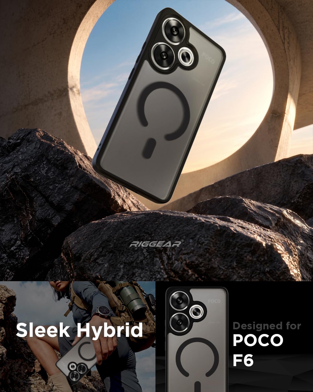 Poco F6 5G Back Cover Case | Sleek Hybrid - Matte Black Magnetic