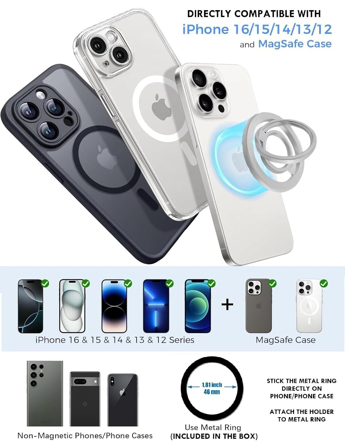 MagSafe Phone Grip & Stand | Dual Ring Holder - Silver Storm