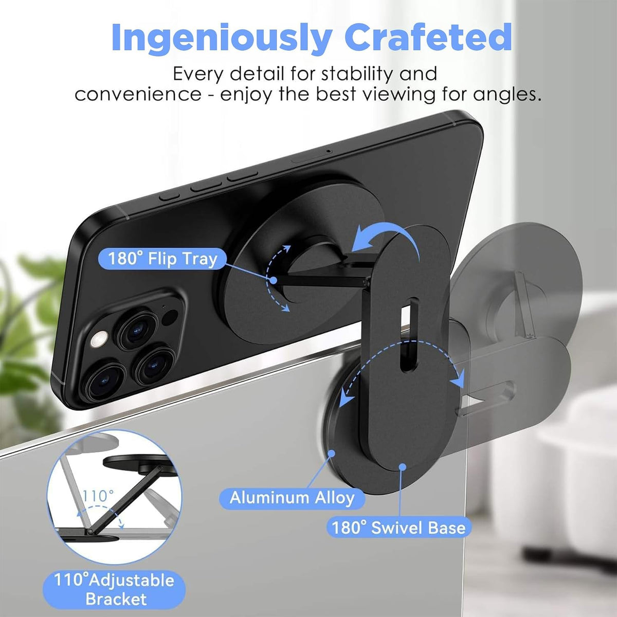 Magnetic Laptop Phone Mount | Black New