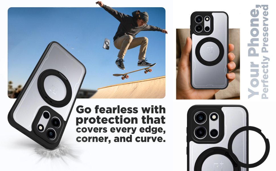 OnePlus Nord 6 5G/ Nord CE 6 5G Ring Stand Back Cover Case | Clear Hybrid - Clear Black Magnetic
