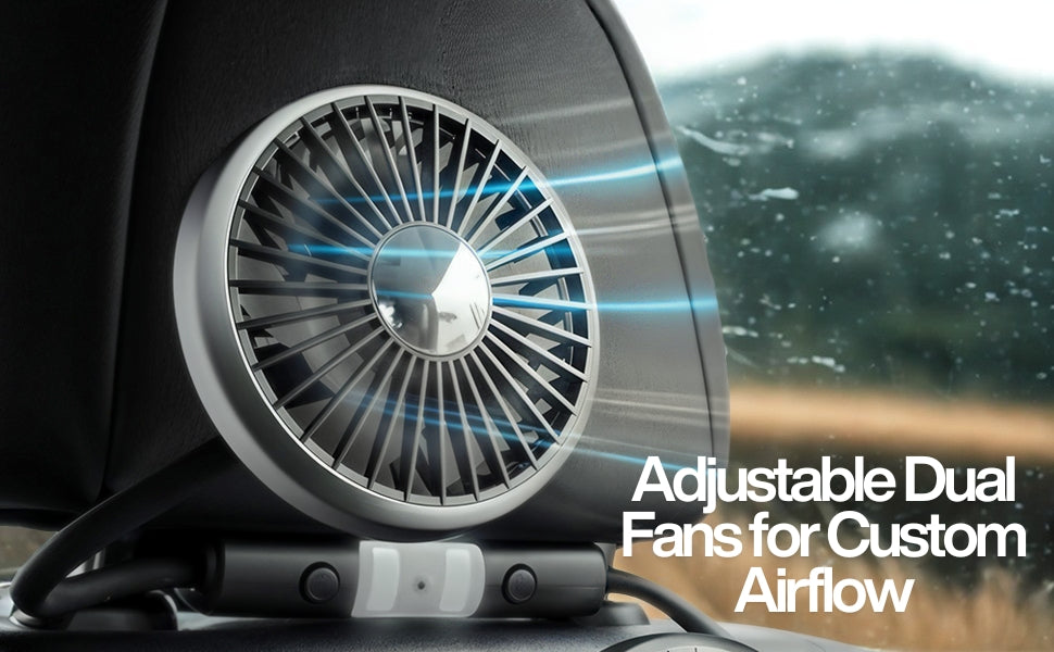 Dual Head Car Cooling Fan | 3-Speed 360 Degree USB Fan with LED Light