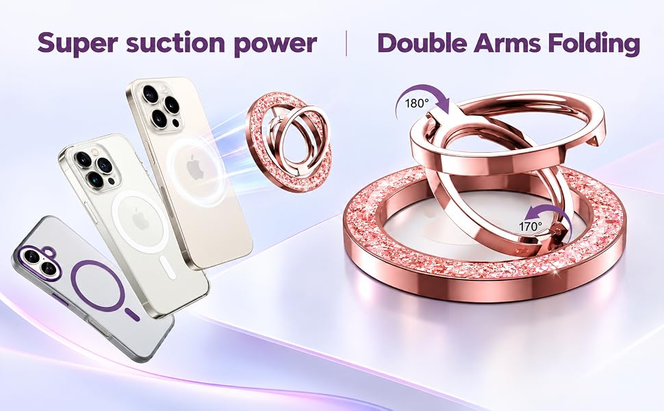 Magnetic Phone Grip & Stand | 2-in-1 Dual Ring Holder - Gold Sparkle