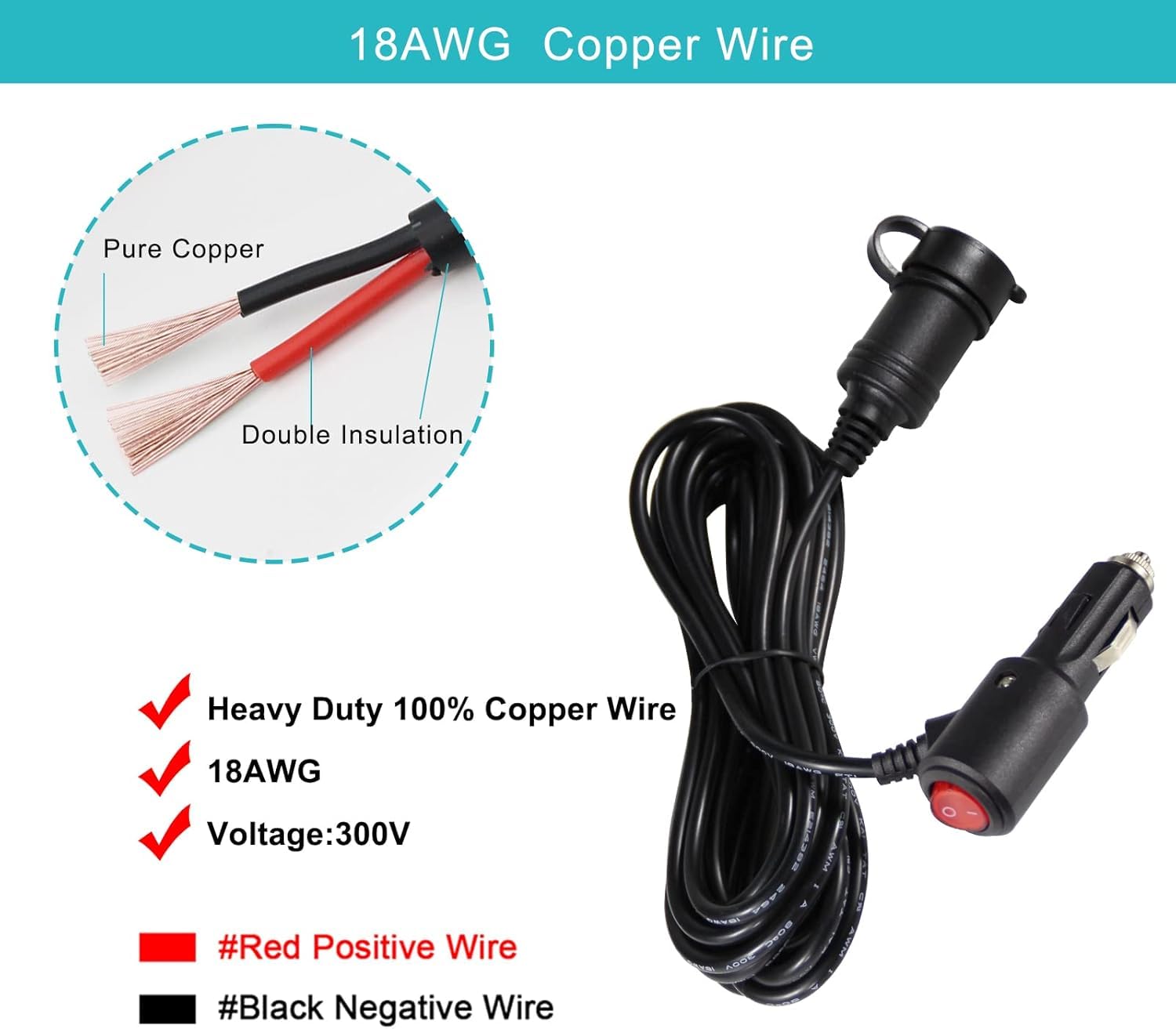 Car Cigarette Lighter Extension Cable | 3M with Switch & 15A Fuse