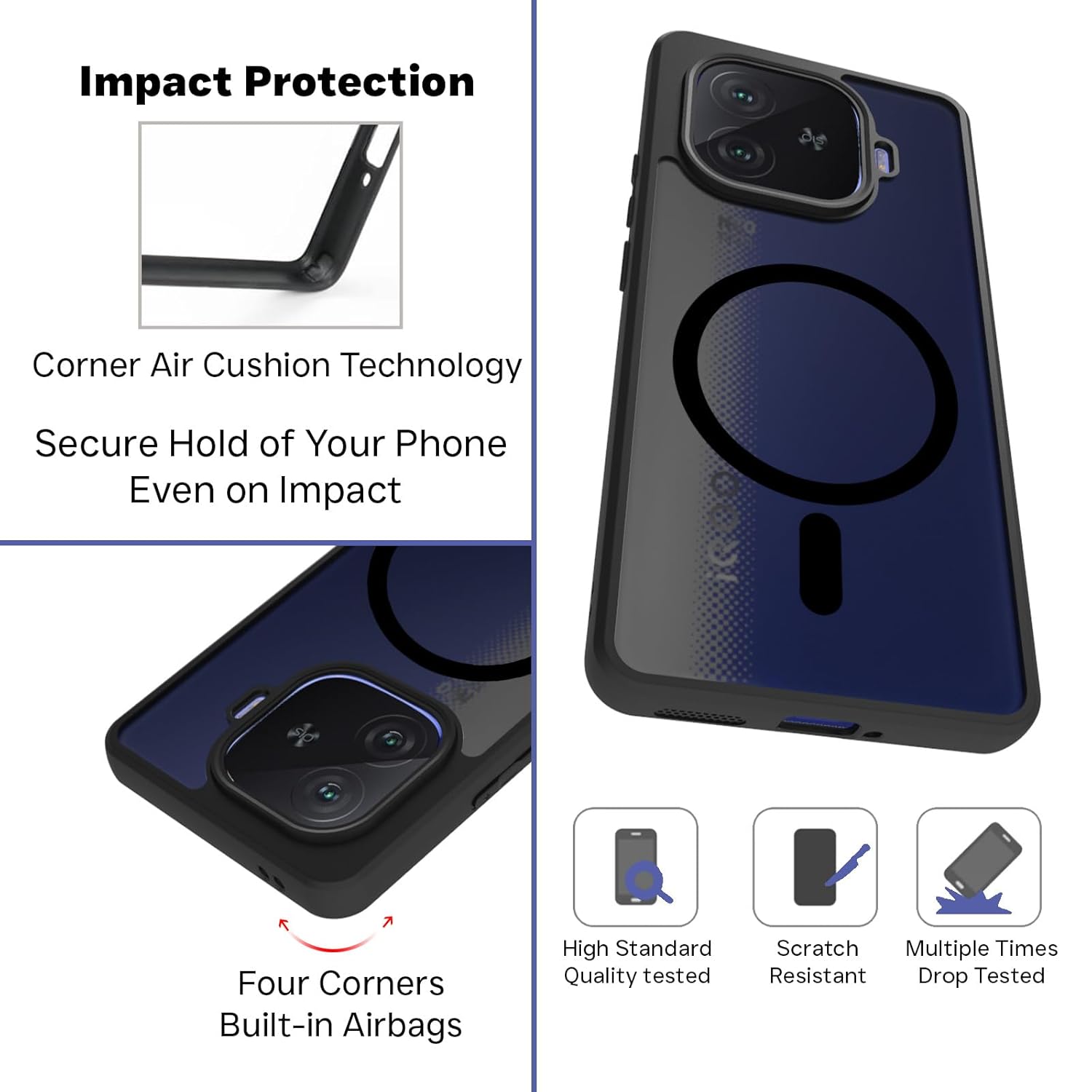 iQOO Neo 10R 5G Back Cover Case | Sleek Hybrid - Matte Black Magentic