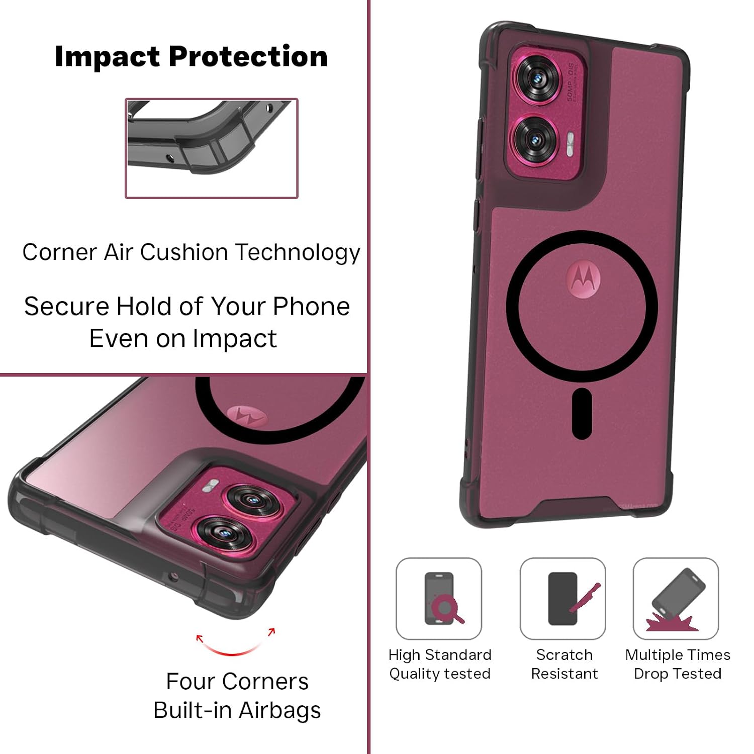 Motorola Edge 50 Fusion Back Cover Case | Sleek Hybrid - Clear Black Magnetic