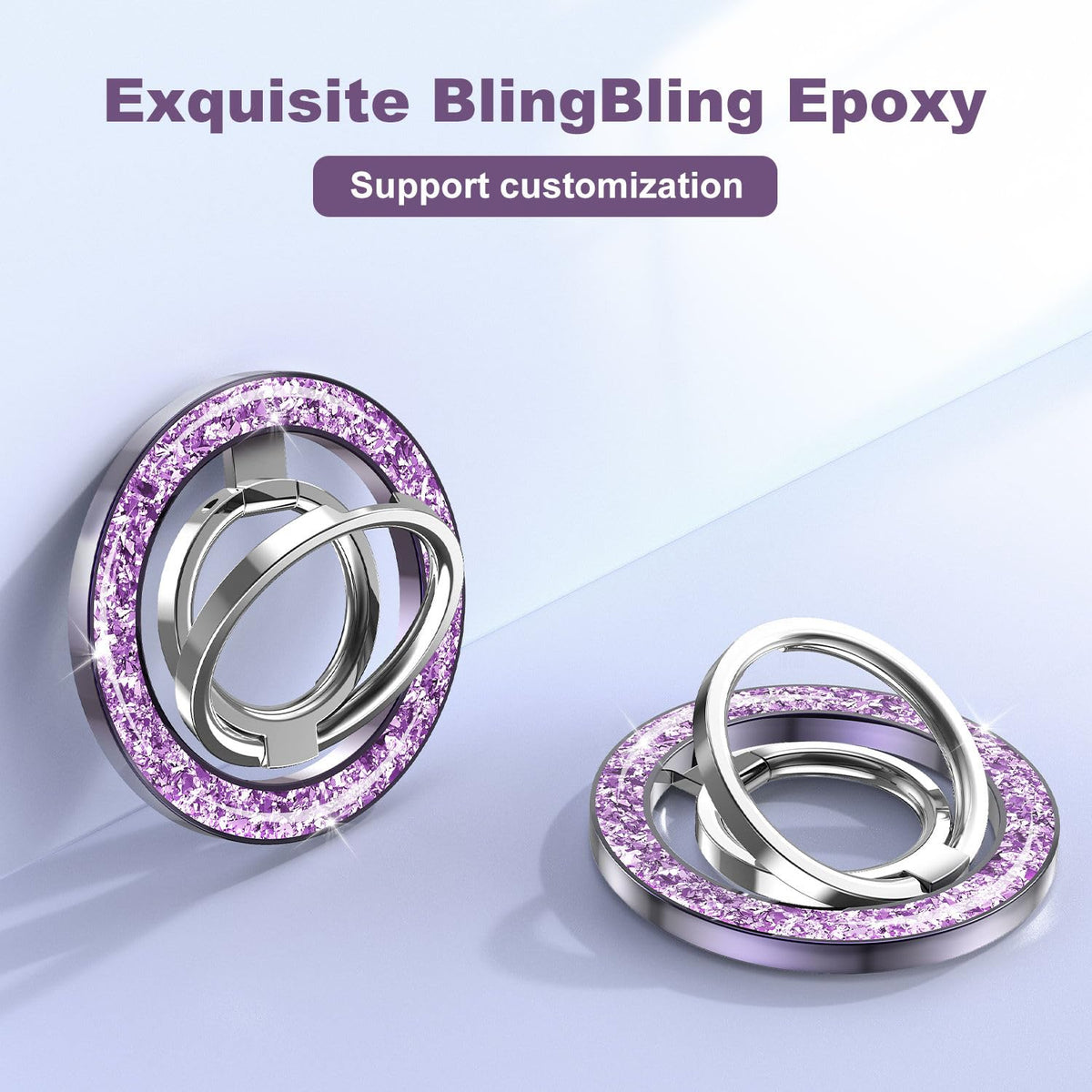 Magnetic Phone Grip & Stand | 2-in-1 Dual Ring Holder - Purple Sparkle