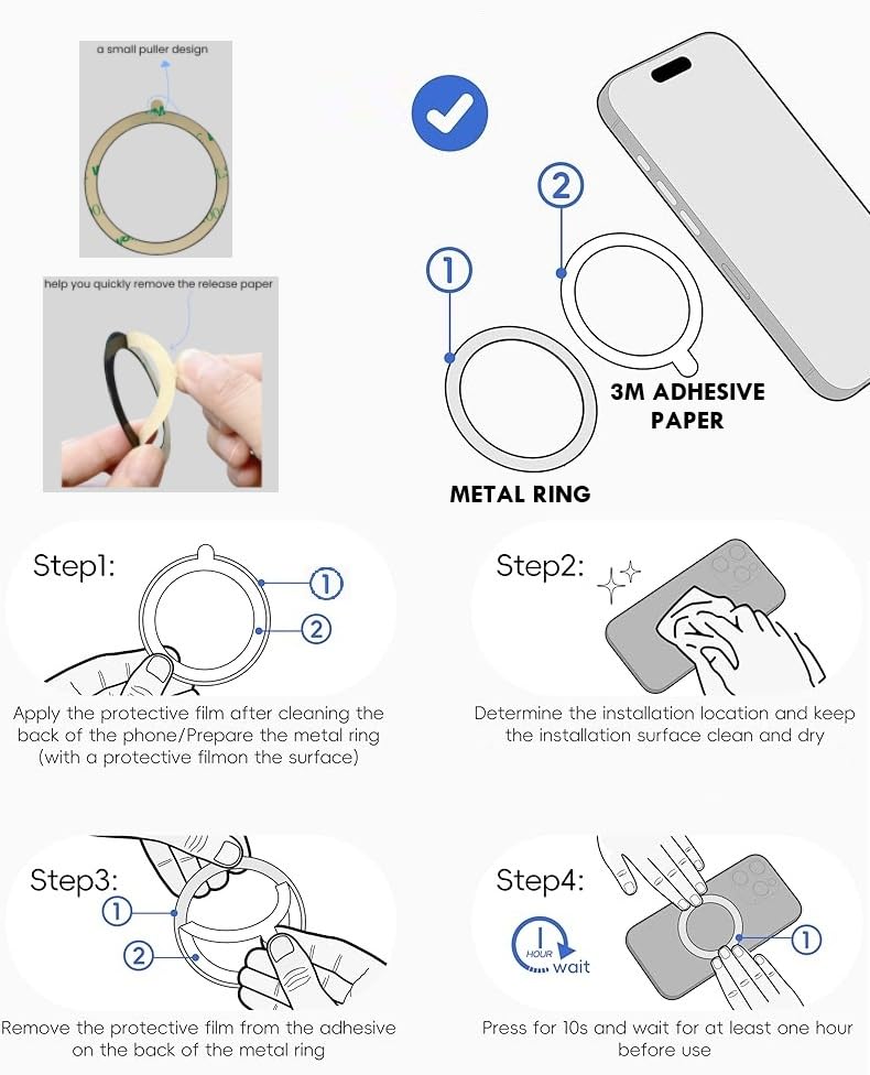 MagSafe Ring Sticker | Magnetic Metal Plate (Pack of 2) - Black