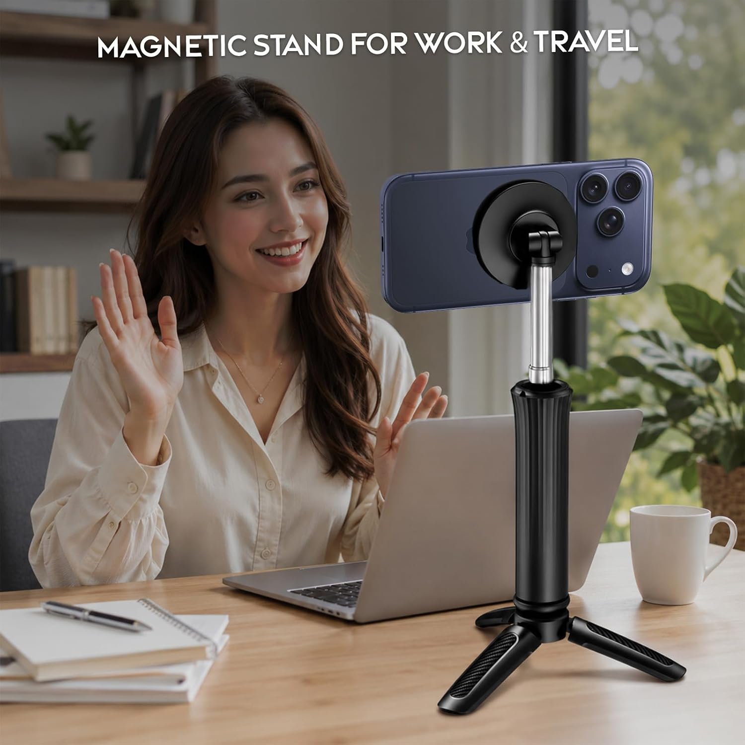 Magnetic Selfie Stick Tripod | 360 Degree Rotatable Phone Holder - Black