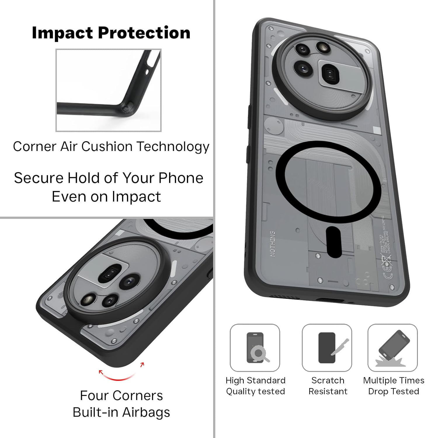 Nothing Phone 3a Pro Back Cover Case | Clear Hybrid - Clear Black Magnetic