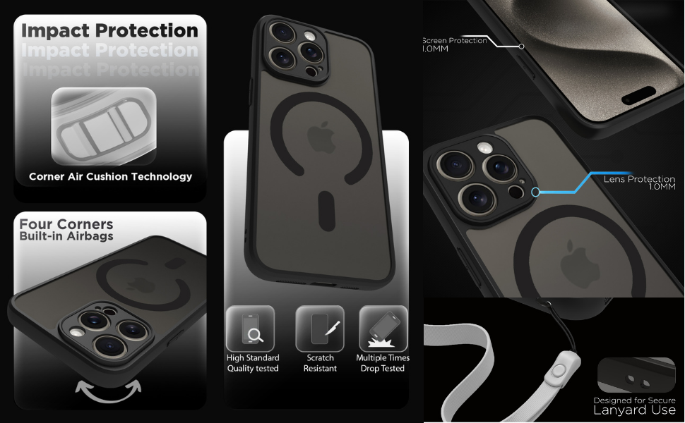iPhone 15 Pro Max Back Cover Case | Sleek Hybrid - Matte Black Magnetic