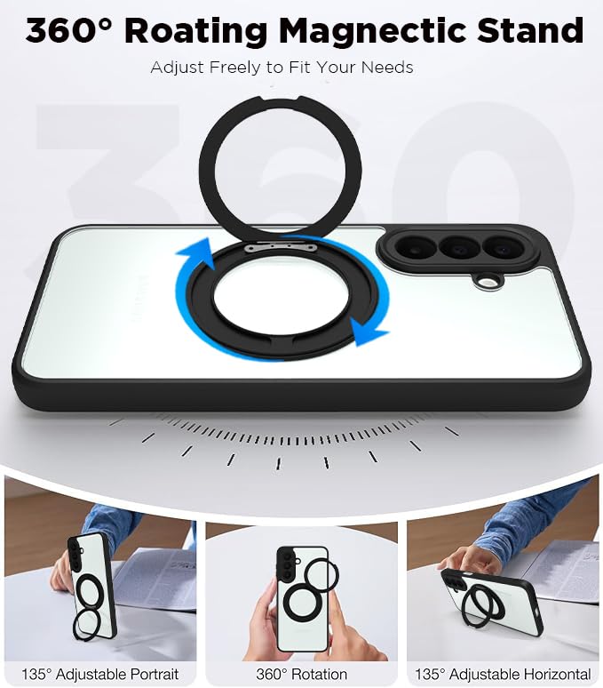 Samsung Galaxy A27 Ring Stand Back Cover Case | Sleek Hybrid - Clear Black Magnetic