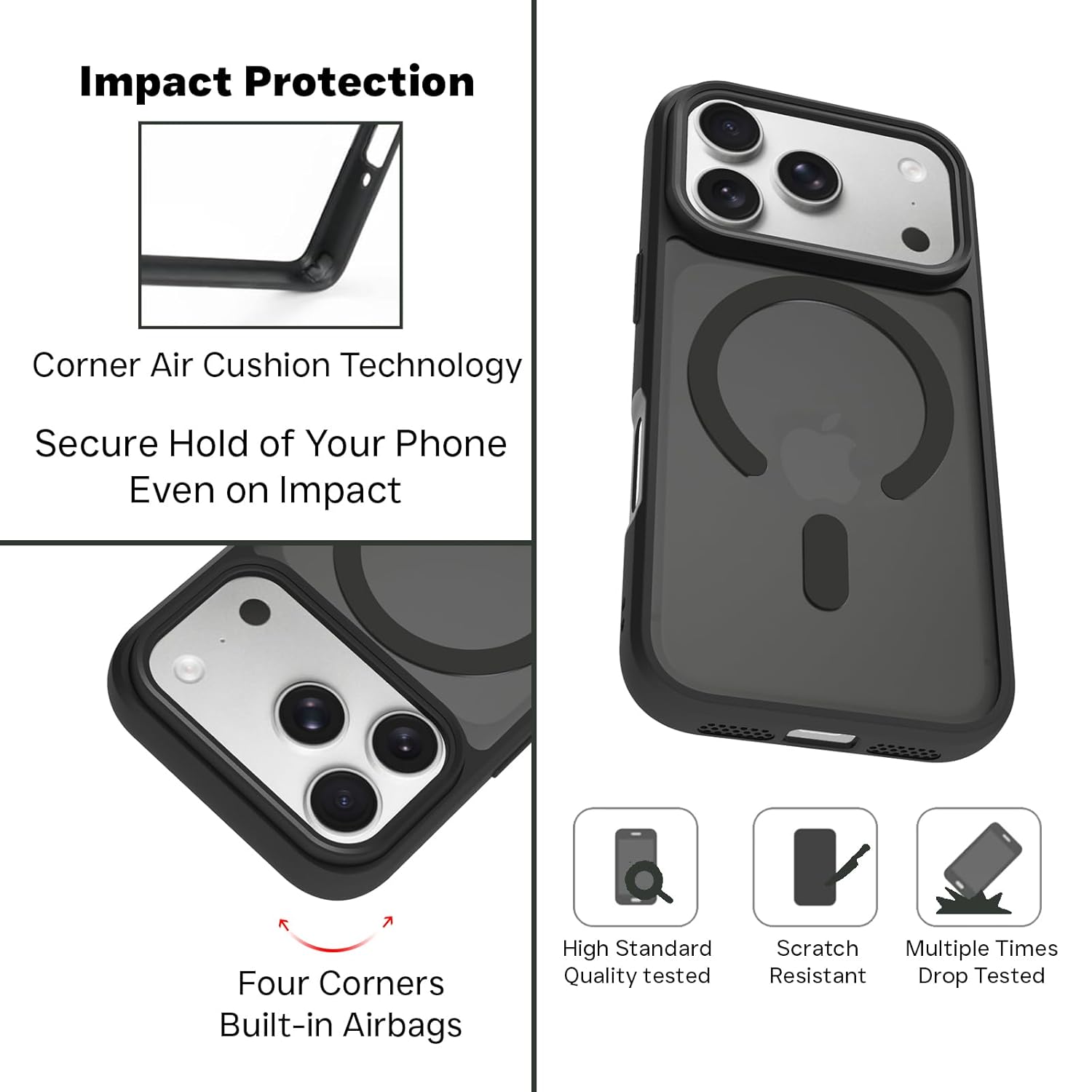 iPhone 17 Pro Back Cover Case | Sleek Hybrid - Matte Black Magnetic