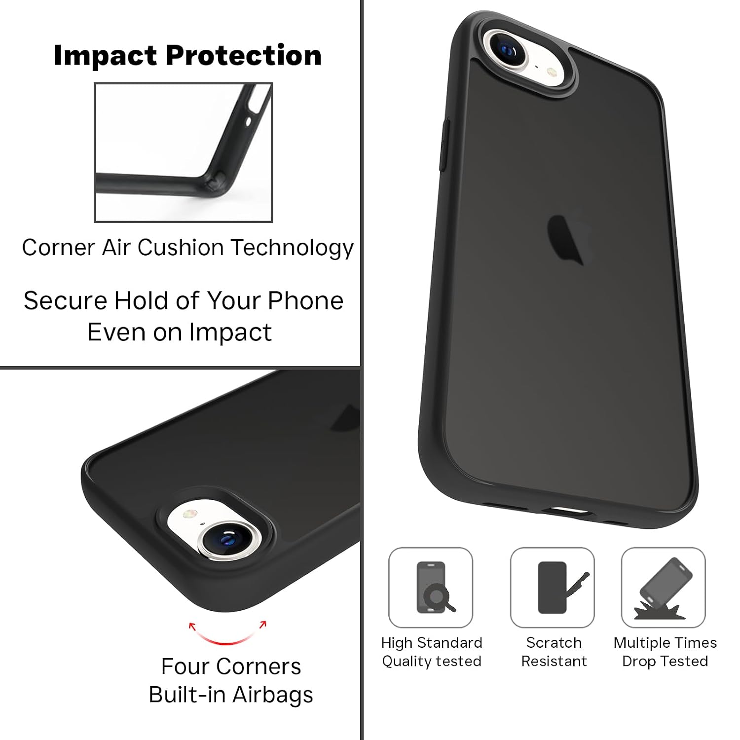 iPhone 16e Back Cover Case | Tough Hybrid - Matte Black