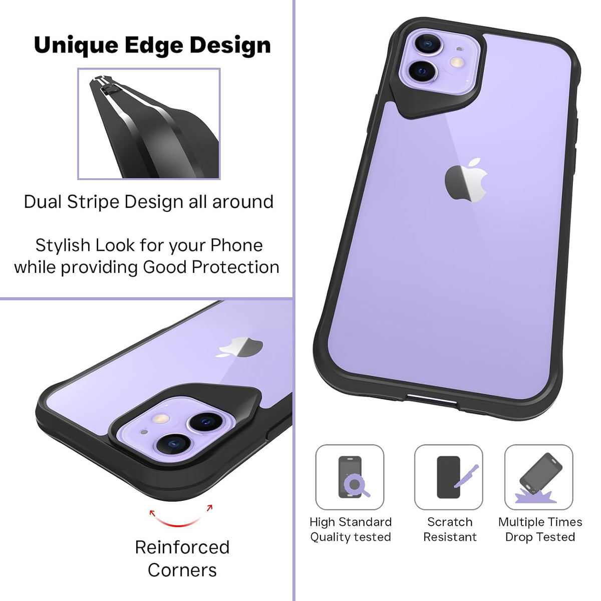iPhone 12 Back Cover Case |  Tough Hybrid - Clear Black