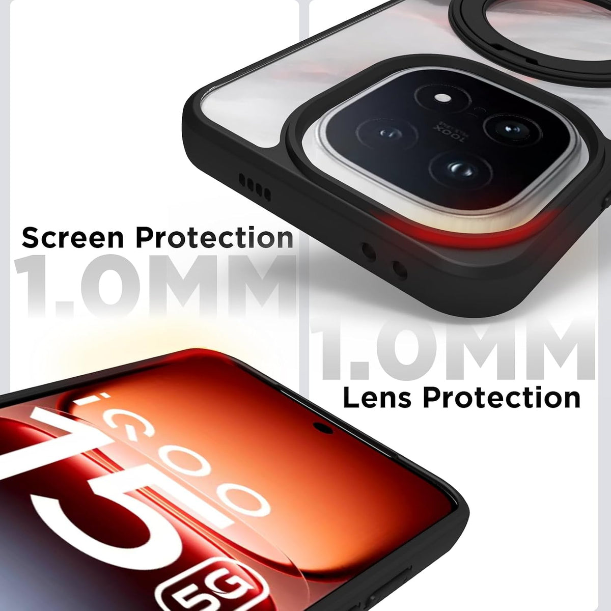 iQOO 15 5G Ring Stand Back Cover Case | Sleek Hybrid - Matte Black Ring Stand