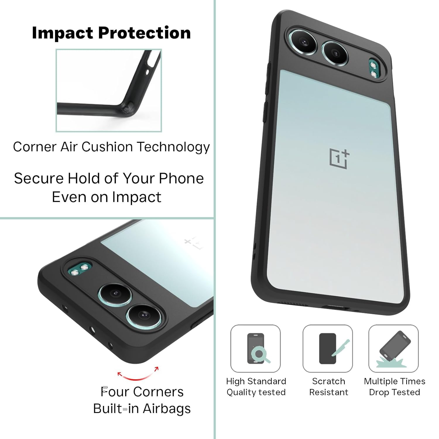 OnePlus Nord 4 5G Back Cover Case | Sleek Hybrid - Clear Black Transparent