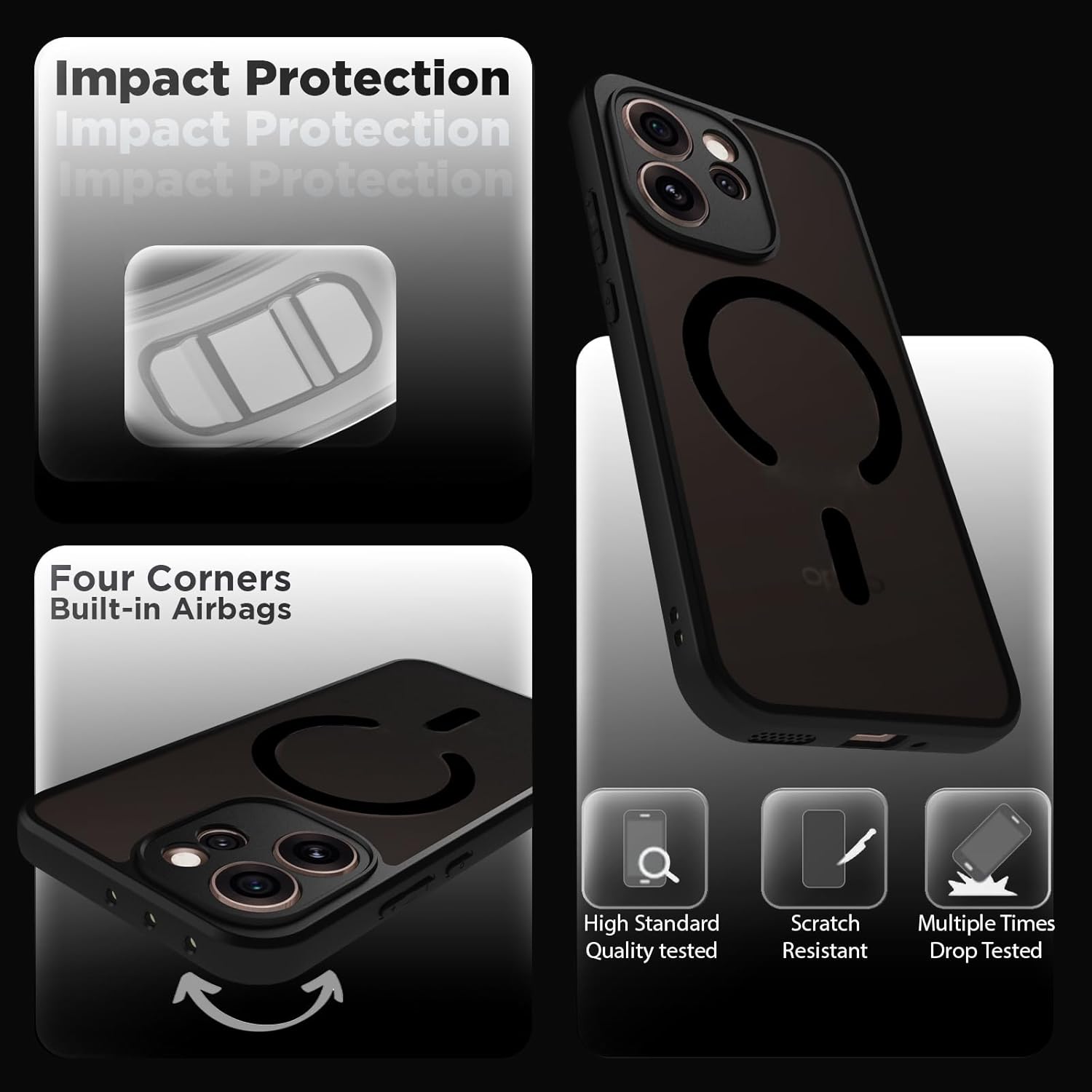 Oppo Reno15 Pro 5G Back Cover Case | Sleek Hybrid - Matte Black Magnetic