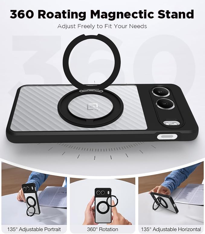 OnePlus Nord 4 5G Ring Stand Back Cover Case | Clear Hybrid - Clear Black Magnetic