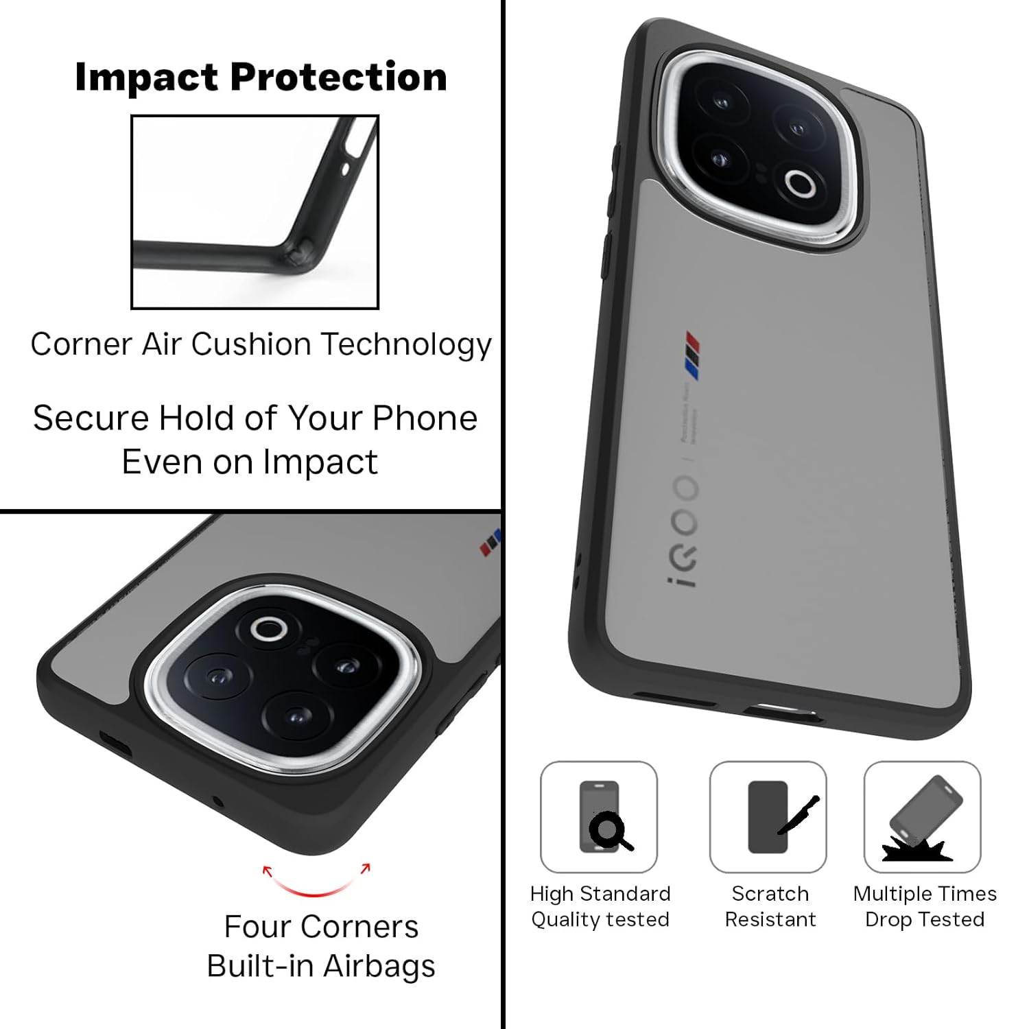 iQOO 13 5G Back Cover Case | Sleek Hybrid - Matte Black