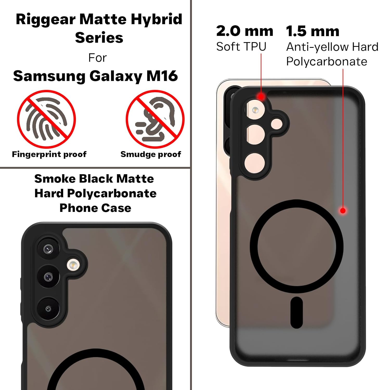 Samsung Galaxy M16 5G / Galaxy F16 5G Back Cover Case | Sleek Hybrid - Matte Black Magnetic