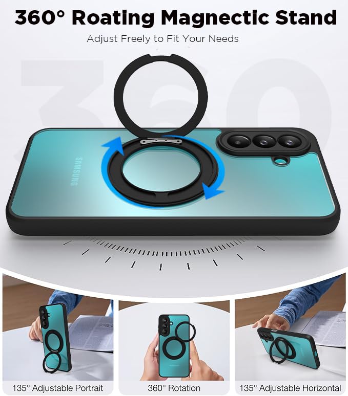 Samsung Galaxy M47 Ring Stand Back Cover Case | Sleek Hybrid - Matte Black Magnetic