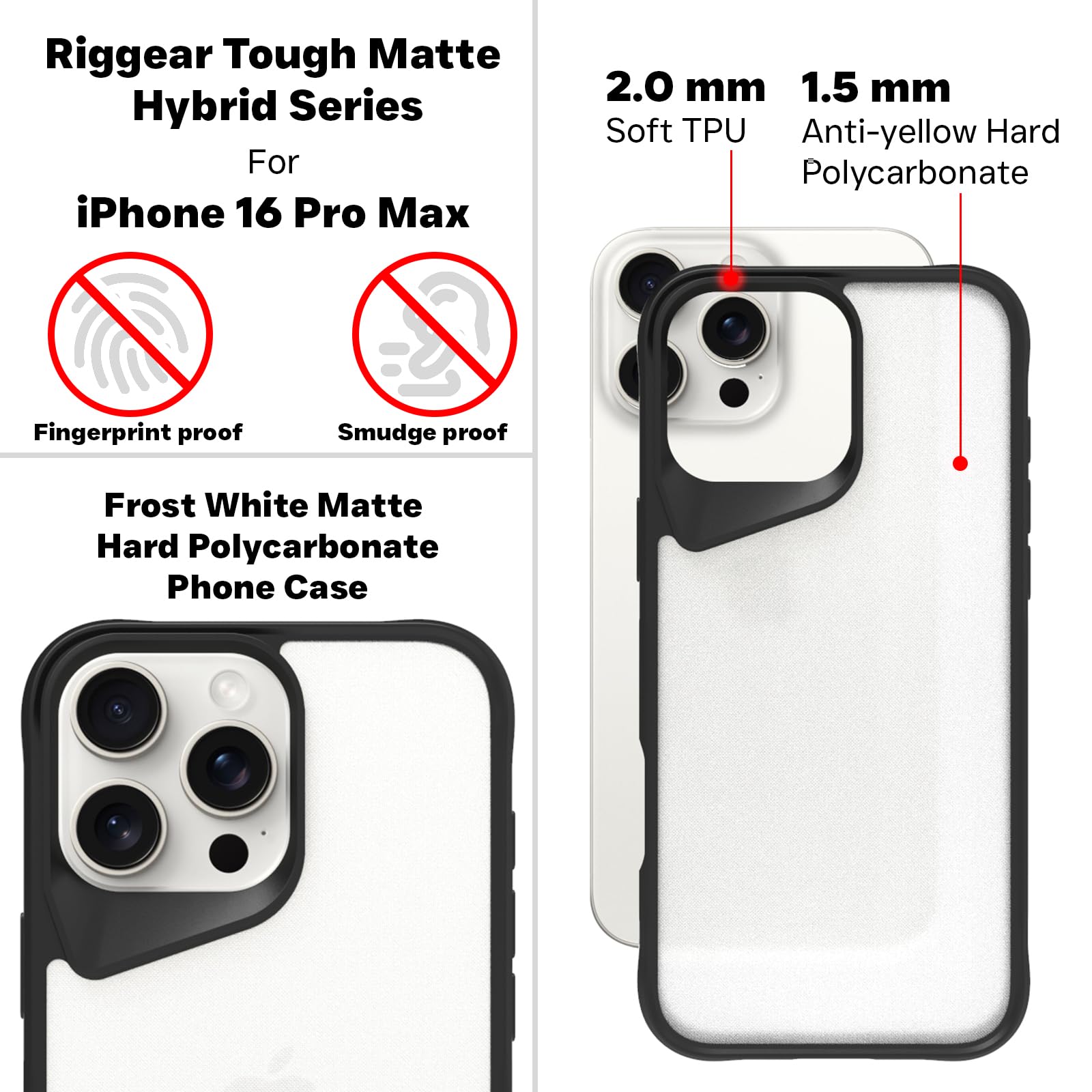 iPhone 16 Pro Max Back Cover Case | Tough Hybrid - Clear Black