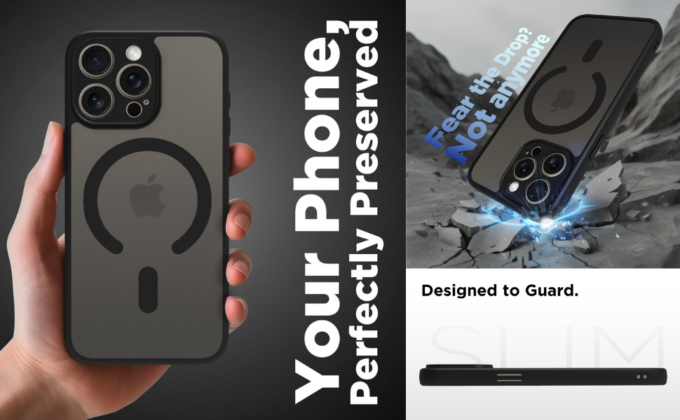 iPhone 15 Pro Max Back Cover Case | Sleek Hybrid - Matte Black Magnetic