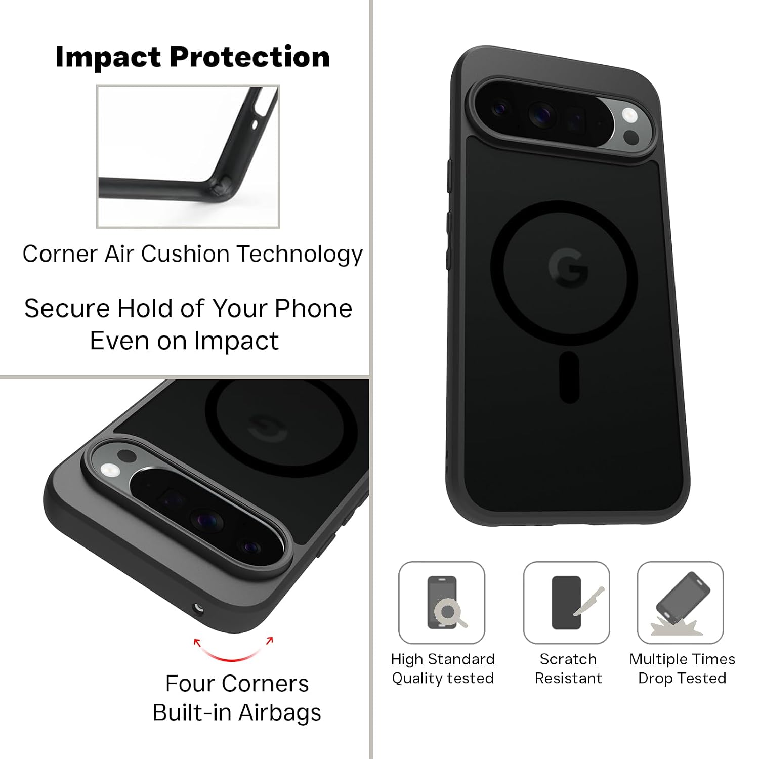 Google Pixel 10 Pro XL Back Cover Case | Sleek Hybrid - Matte Black Magnetic