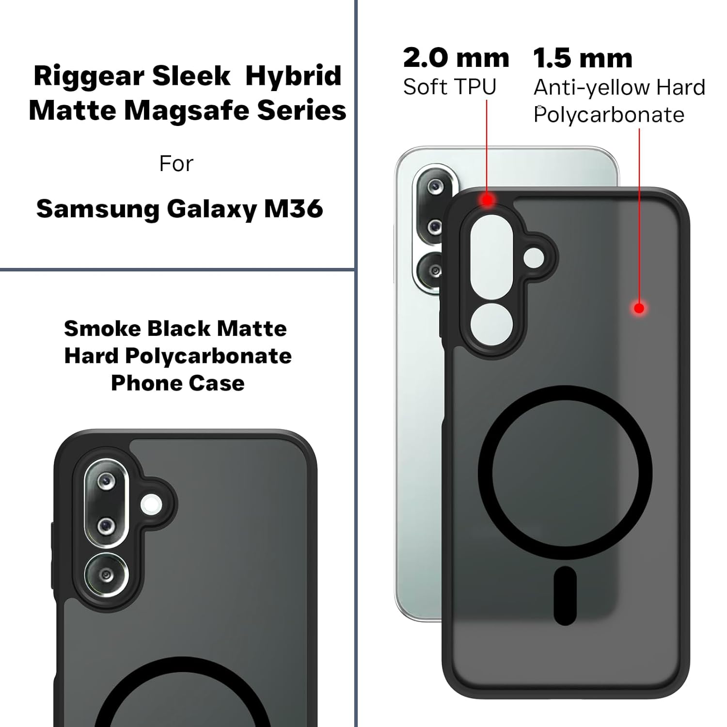 Samsung Galaxy M36 5G / F36 5G Back Cover Case | Sleek Hybrid - Matte Black Magnetic