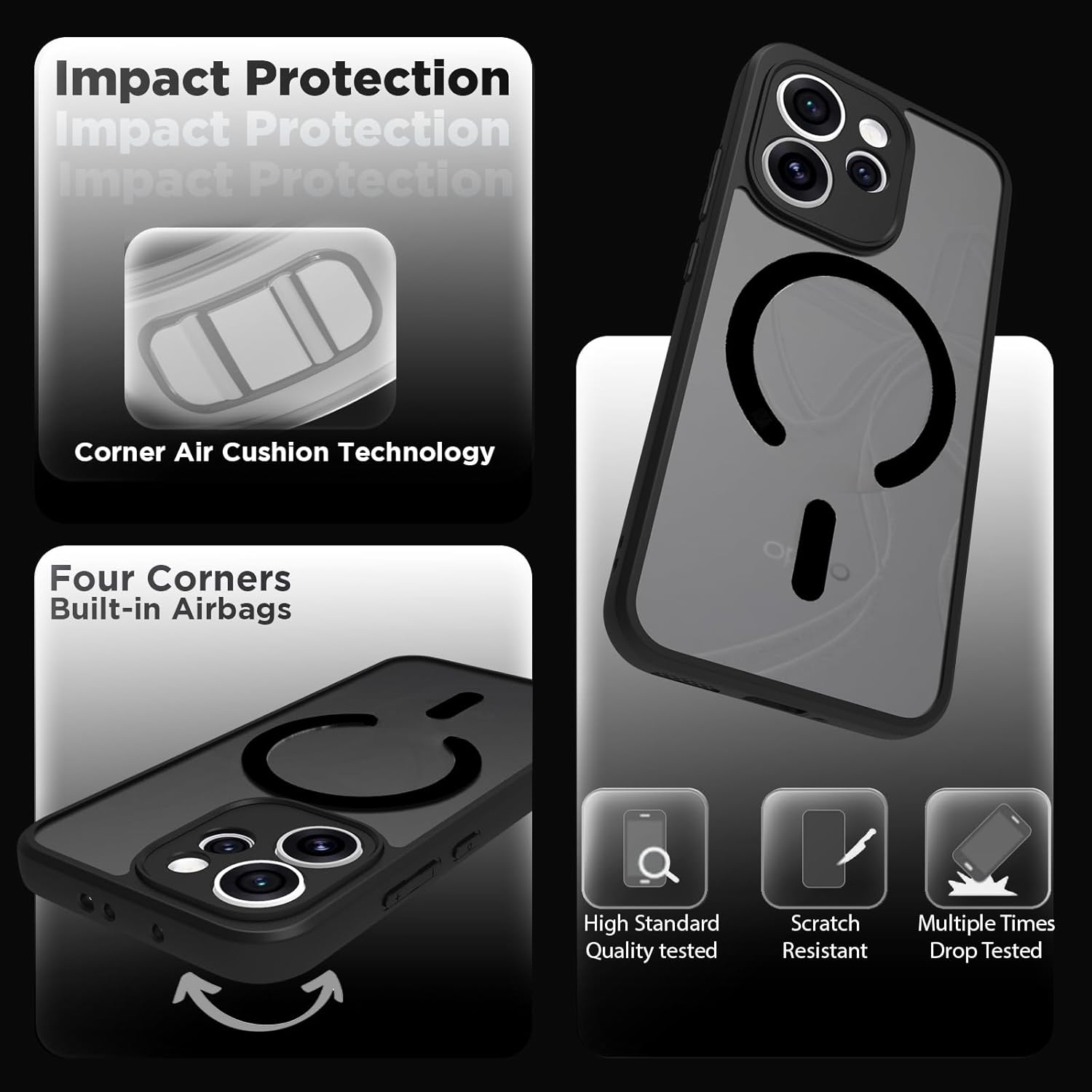 OPPO Reno15 Pro Mini 5G Back Cover Case | Sleek Hybrid - Matte Black Magnetic