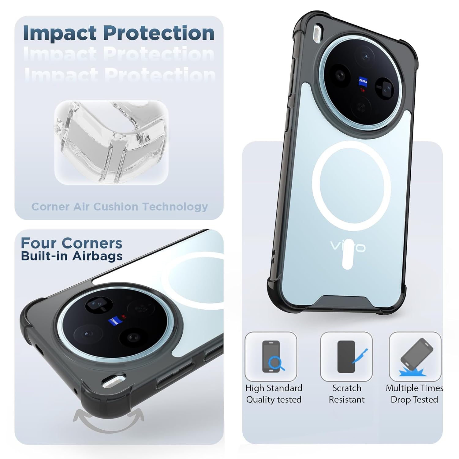 Vivo X300 5G Back Cover Case | Clear Hybrid - Clear Smoke Magnetic
