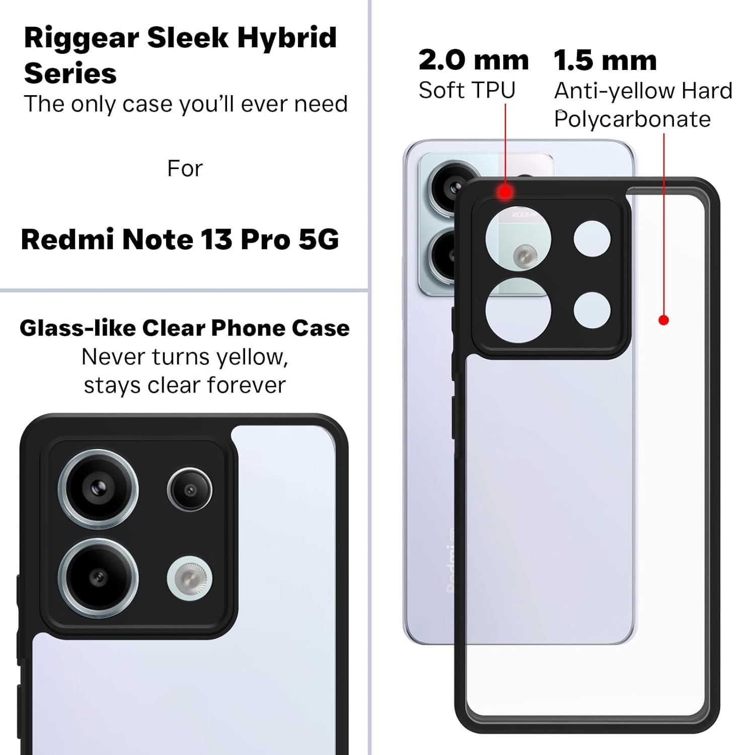 Poco X6 / Redmi Note 13 Pro 5G Back Cover Case | Sleek Hybrid - Black