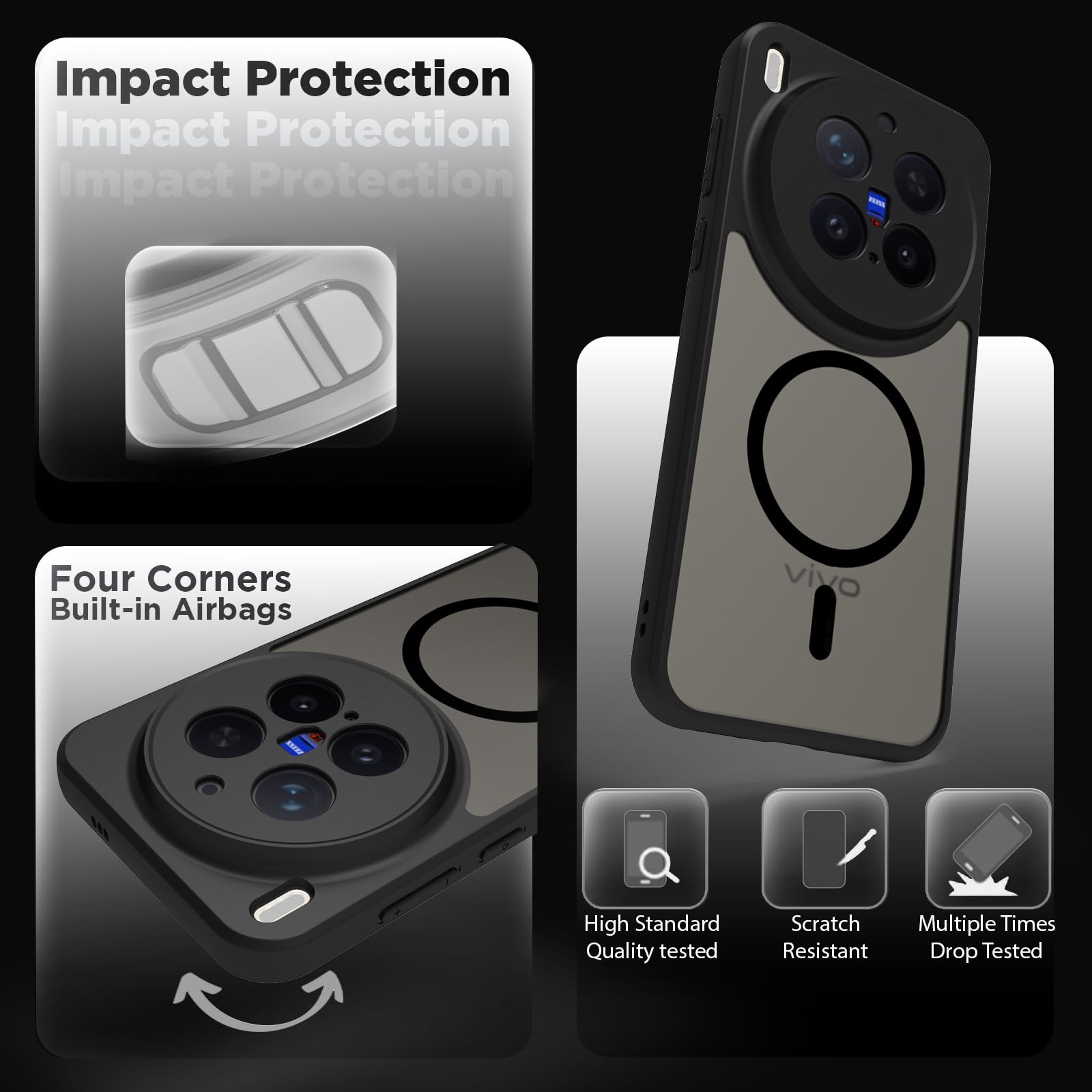 Vivo X300 Pro 5G Back Cover Case | Sleek Hybrid - Matte Black Magnetic