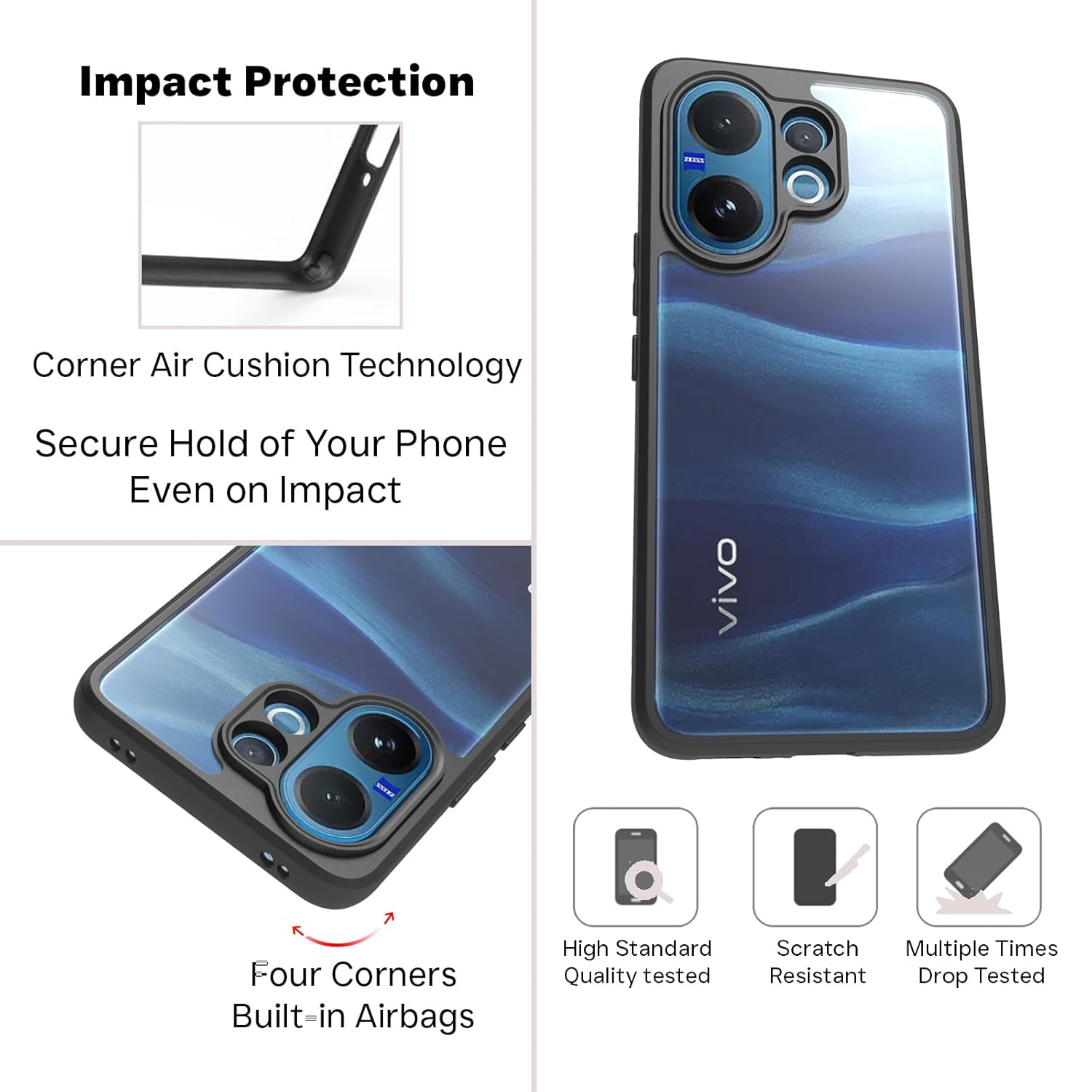 Vivo V60 / T4 Pro / V60e 5G Back Cover Case | Sleek Hybrid - Transparent
