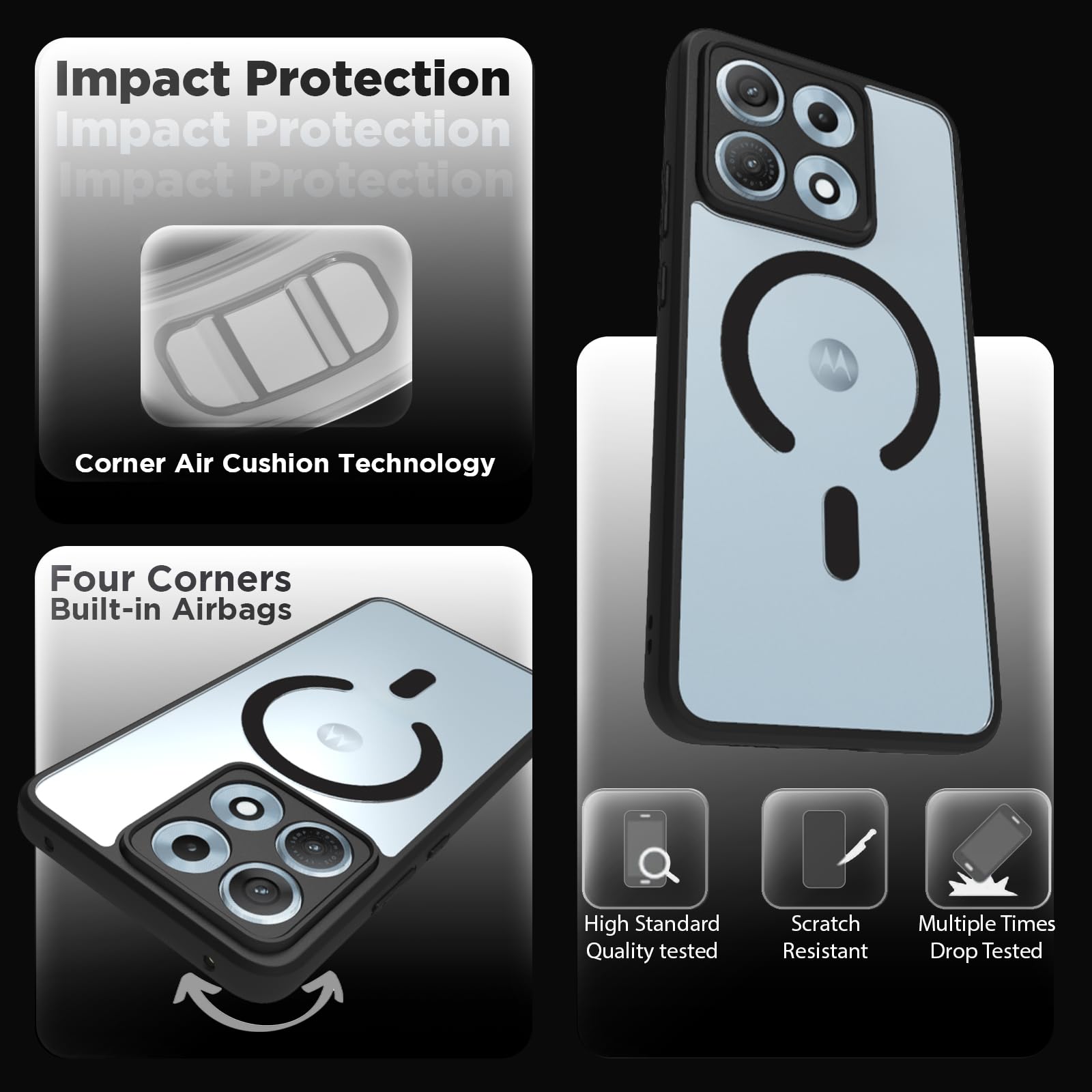 Motorola Edge 70 Max Back Cover Case | Sleek Hybrid - Clear Black Magnetic