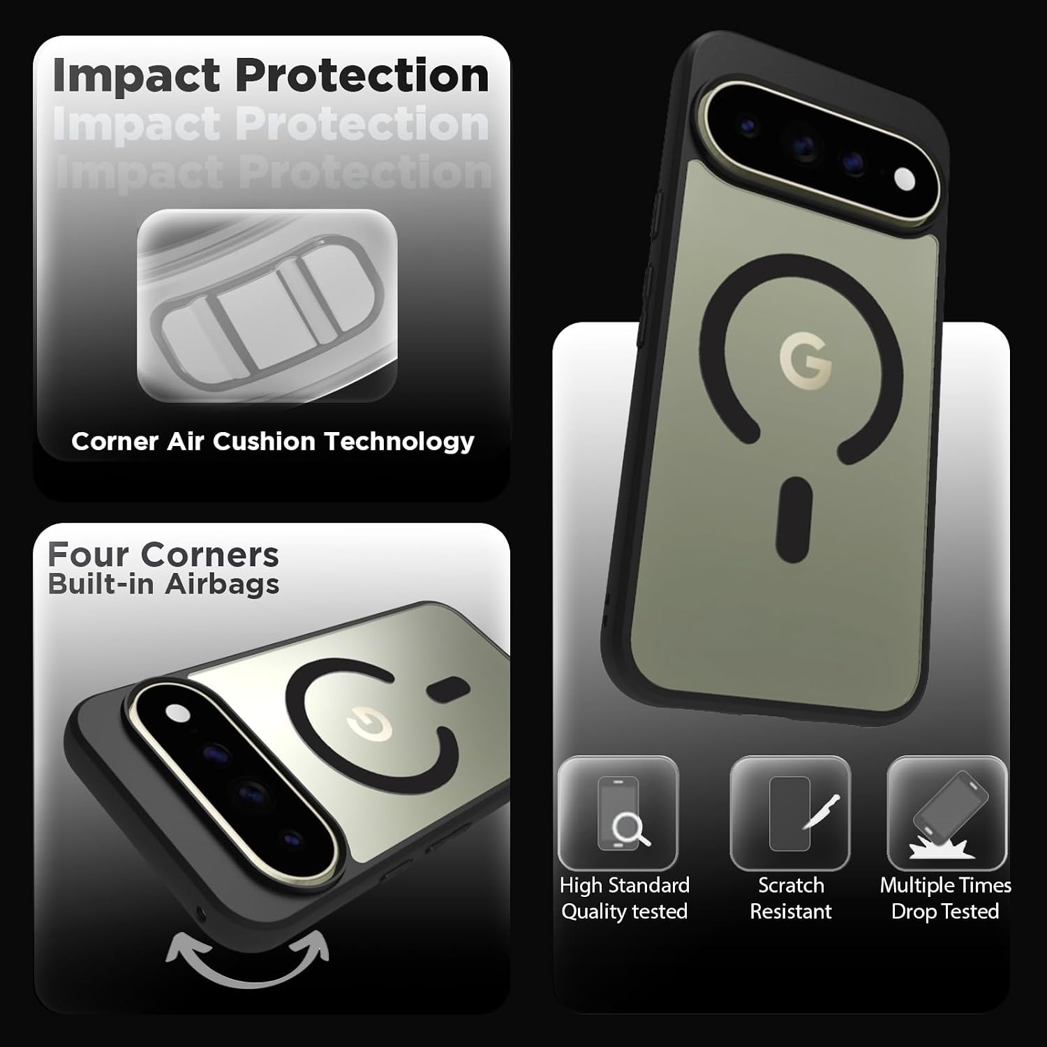 Google Pixel 11 Pro XL Back Cover Case | Sleek Hybrid - Clear Black Magnetic