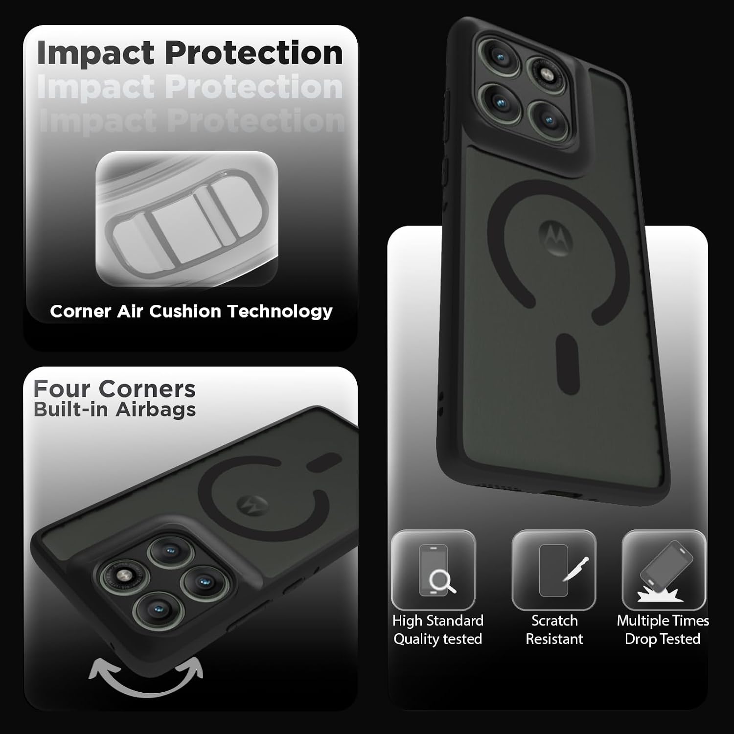 Motorola Edge 60 Pro 5G Back Cover Case | Sleek Hybrid - Matte Black Magentic