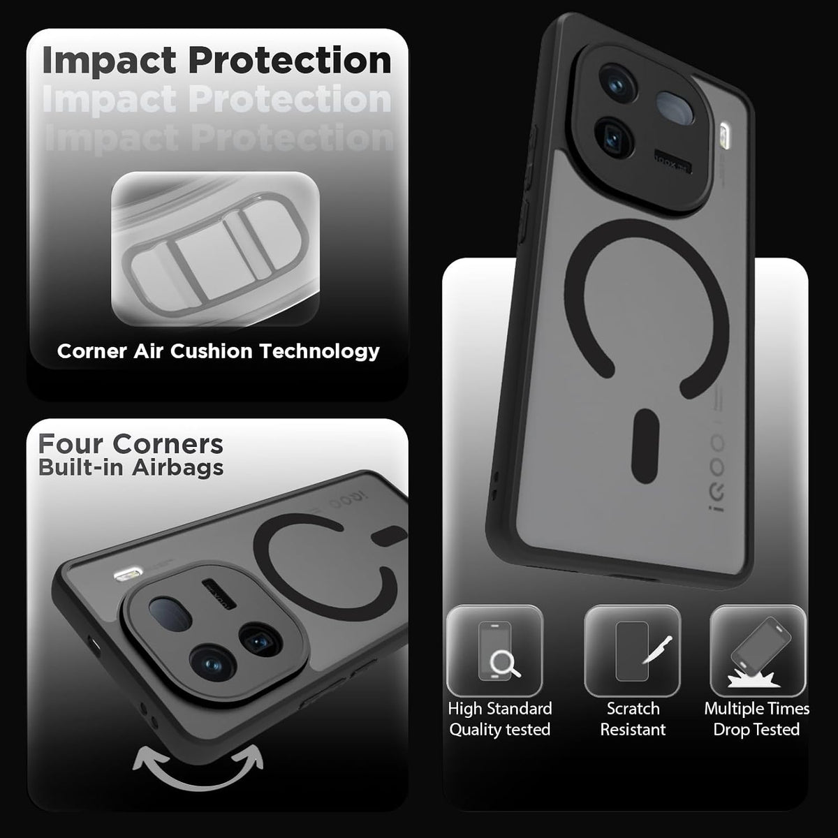 iQOO 12 5G Back Cover Case | Sleek Hybrid - Matte Black Magnetic