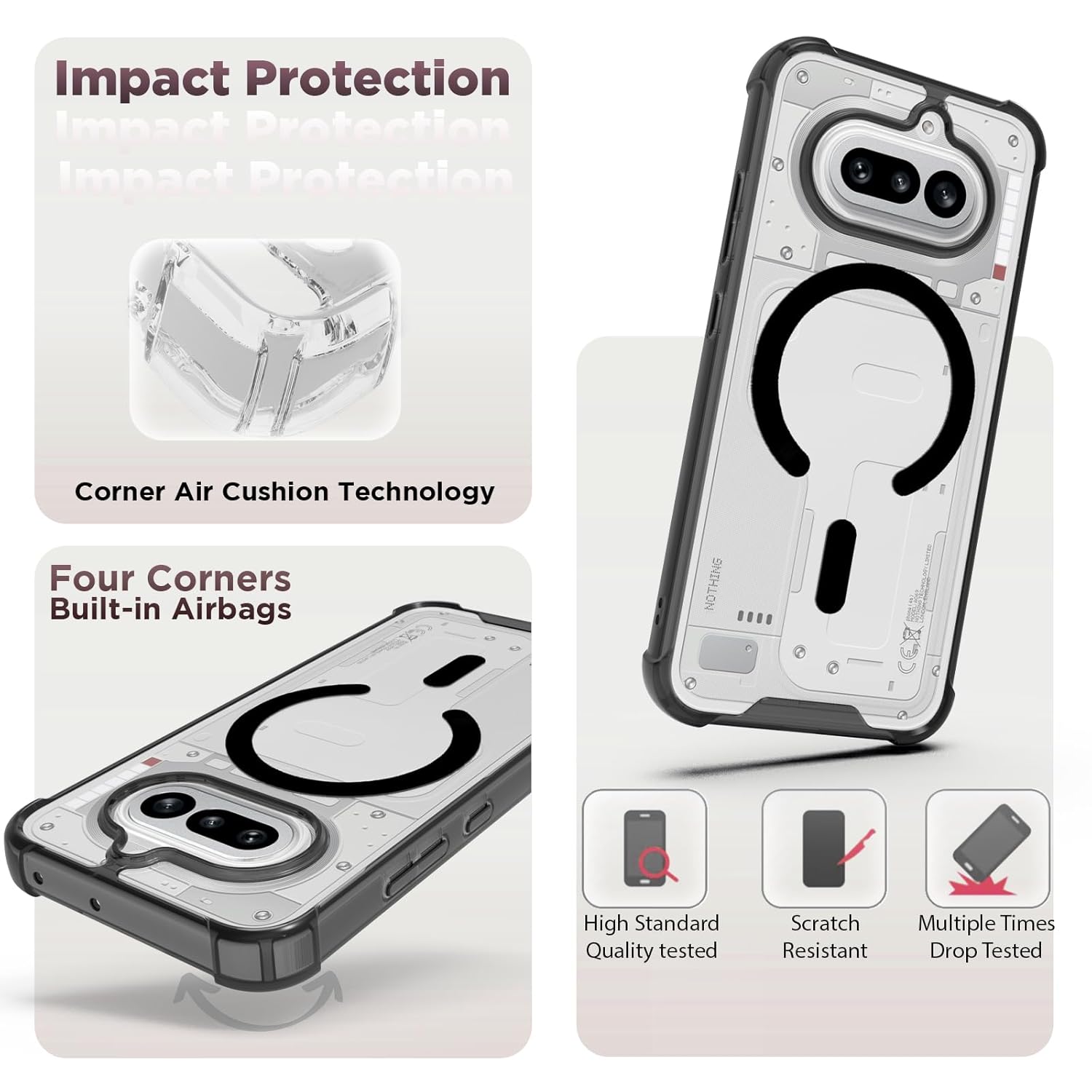 Nothing Phone 4a 5G Back Cover Case | Clear Hybrid - Clear Black Magnetic