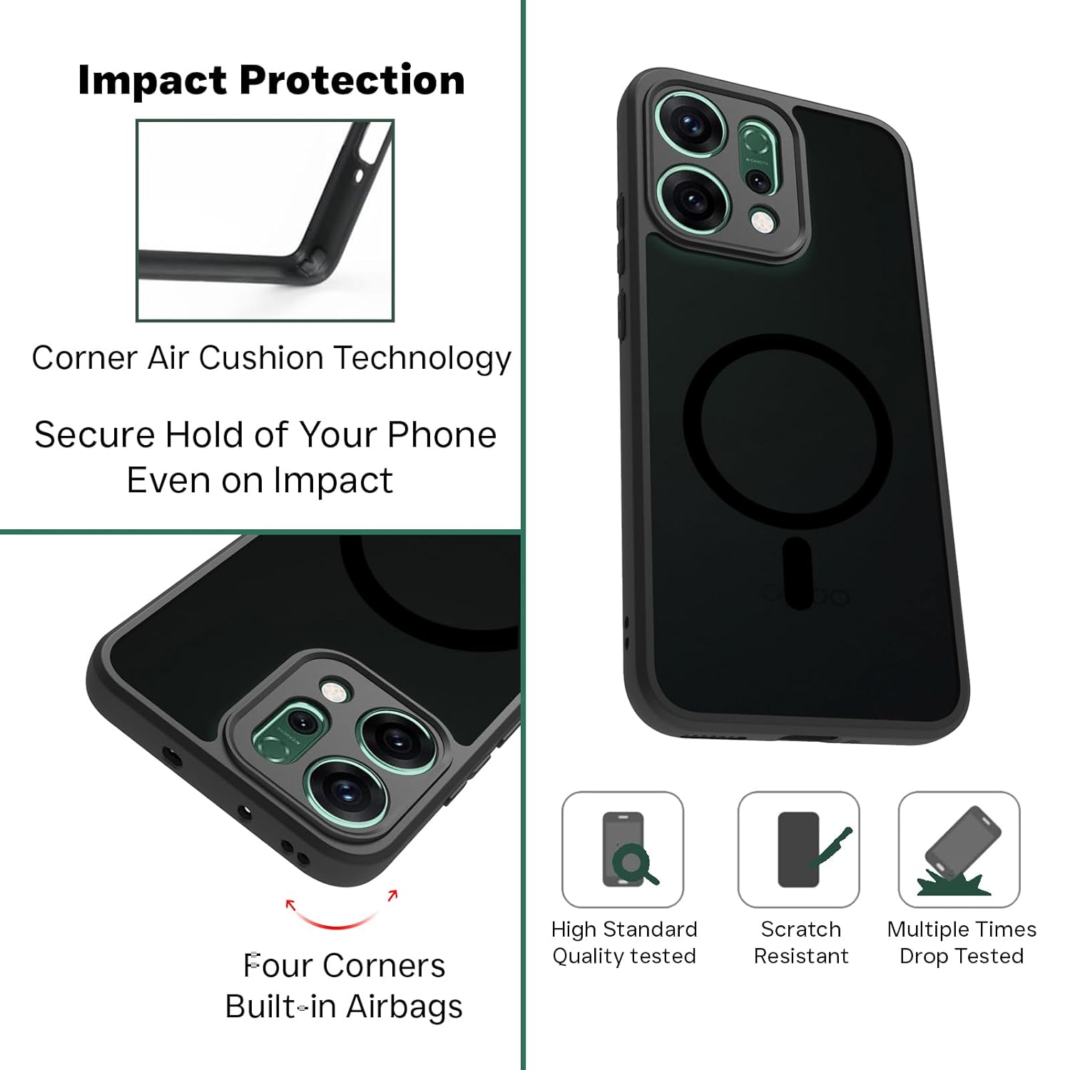 Oppo Reno14 5G Back Cover Case | Sleek Hybrid - Matte Black Magnetic