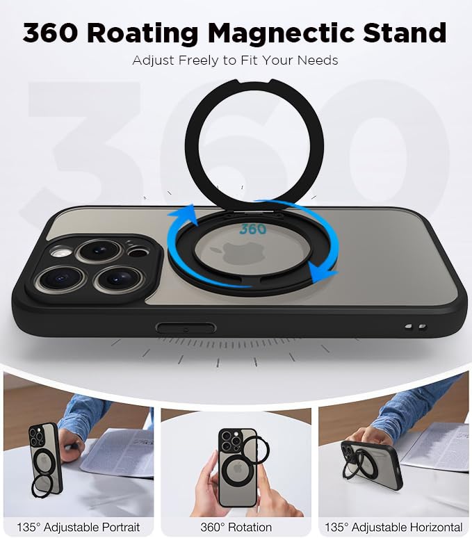 iPhone 15 Pro Ring Stand Back Cover Case | Sleek Hybrid - Clear Black Ring Stand