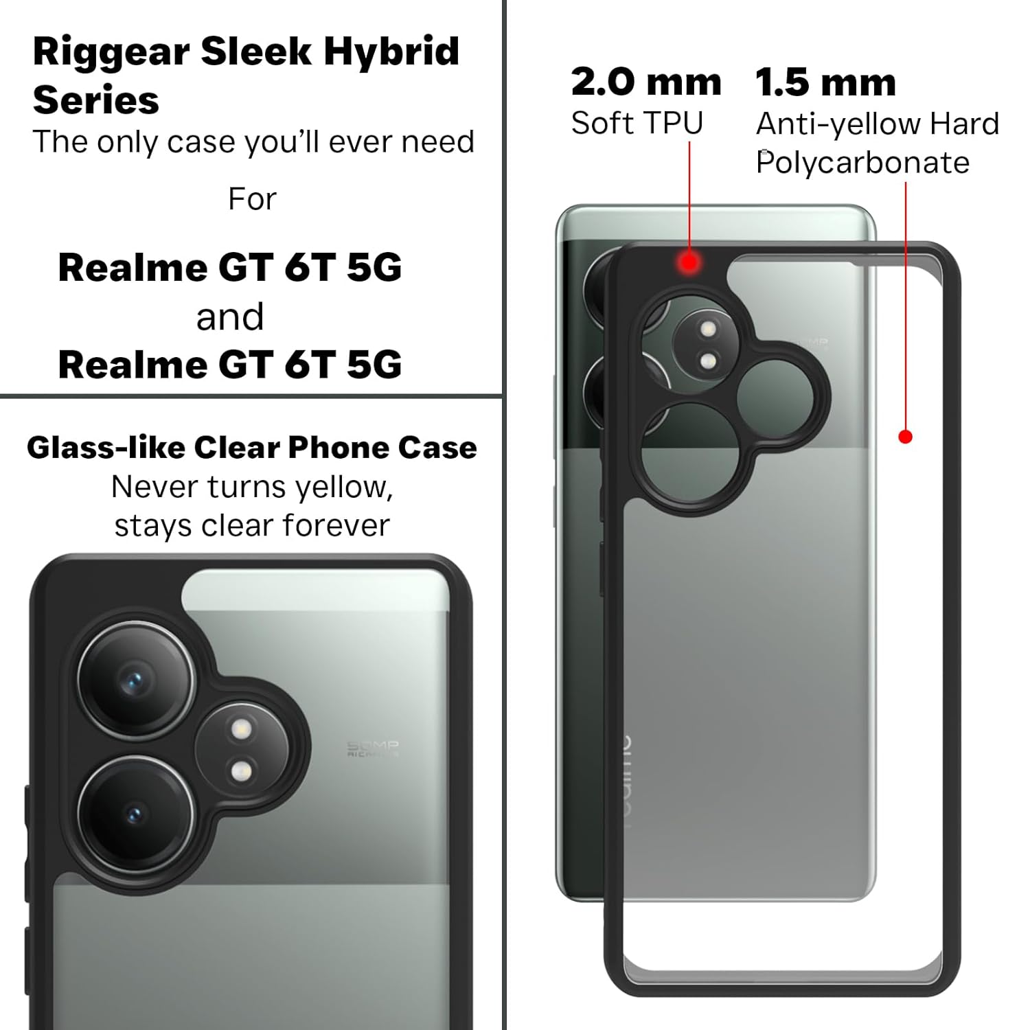 Realme GT 6 / GT 6T 5G Back Cover Case | Sleek Hybrid - Clear Black