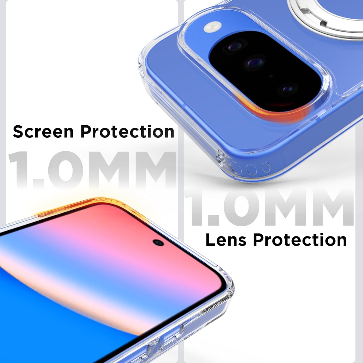 Google Pixel 10 / 10 Pro Ring Stand Back Cover Case | Clear Hybrid - Clear Smoke Magnetic