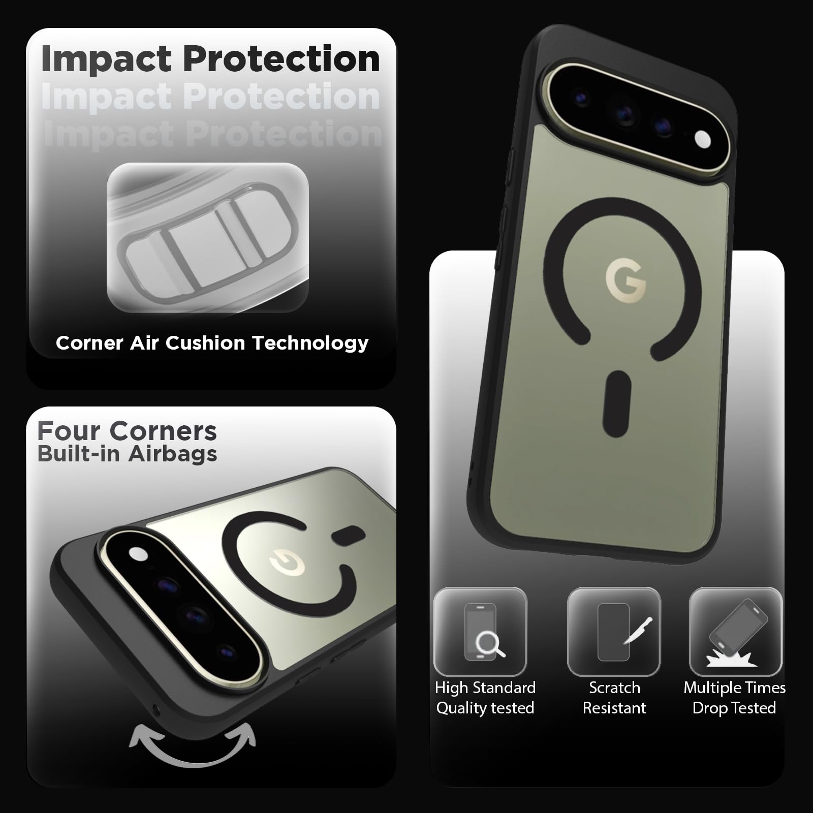 Google Pixel 11 / Pixel 11 Pro Back Cover Case | Sleek Hybrid - Clear Black Magnetic