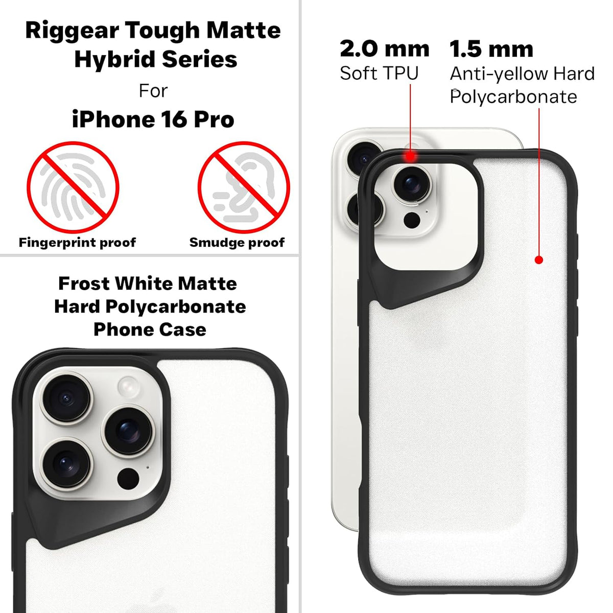 iPhone 16 Pro Back Cover Case | Tough Hybrid - Clear Black